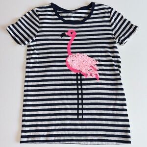 J.Crew XS Sequin Flamingo Collector's Tee Striped Navy White Crew Factory